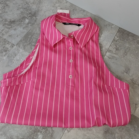 Zara Womens Size Large Stretch Striped Bodysuit Pink Tennis Prep Spring - Picture 5 of 14